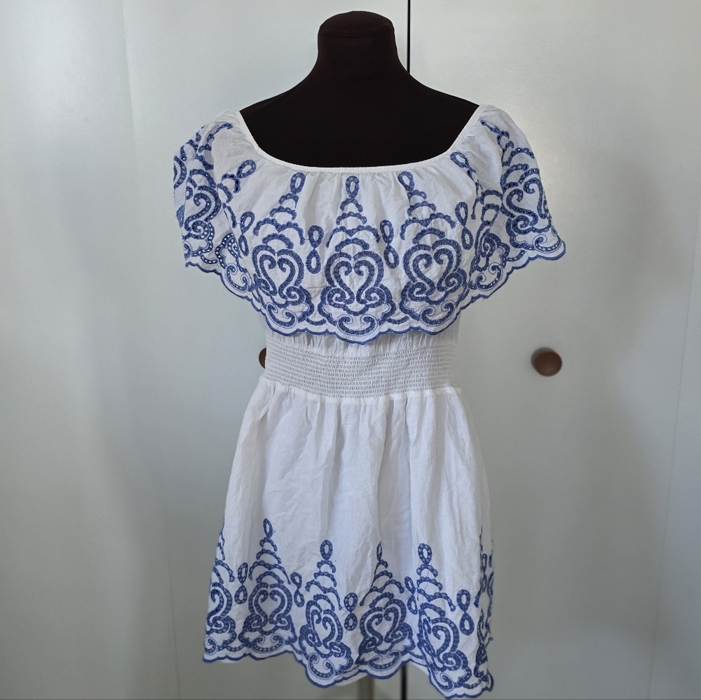 J for Justify White Dress with Blue Accents